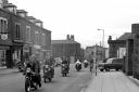 Motor Cycle Ton Up Boys ride along Oxford Street in Workington in 1962
