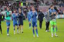 Carlisle players thank the fans after the 2-0 defeat at Northampton which confirmed relegation