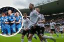 Derby, main photo, are expected to seal League One promotion against the relegated Blues, inset, next Saturday