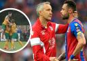 Keith Millen, main picture, consoles Crystal Palace's Damien Delaney after the 2016 FA Cup final at Wembley. Inset: Carlisle's first round opponents Horsham (photos: PA/John Lines)