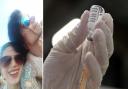 Vikki Spit alongside Zion. Pictured with file picture of AstraZeneca vaccine
