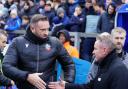 Ian Evatt, left, with Paul Simpson before the game