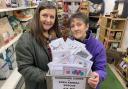 Eden Animal Rescue Trustee and fundraising volunteer, Jennie Whitfield, with owner of Appleby Pet Shop, Suzanne Jones
