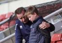 CUOSC's Dave Noble consoles his son Joey after Carlisle's relegation