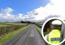 Road from Eaglesfield to Hundith Hill (main pic, Google) and inset pic of a police officer