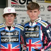 Dan Bewley and Kyle Bickley in Great Britain colours at the Speedway Under-21 World Championship Final at the National Speedway Stadium in Manchester. Picture: David Payne