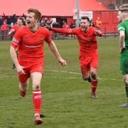 Celebration: Scott Allison after scoring to put Reds 2-1 up against Brighouse late in the game                   Ben Challis