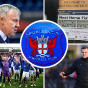 United, in 2021/22, will encounter, clockwise from top left, Kenny Jackett at Leyton Orient, EFL new boys Sutton United, new Barrow boss Mark Cooper and newly-promoted Hartlepool United (photos: PA)