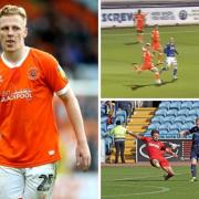 Callum Guy scored a stunner for Blackpool, top right, four years before his next goal in first-team football, for Carlisle yesterday, bottom right (images: PA / YouTube / Barbara Abbott)