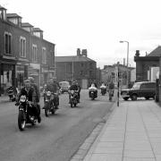 Motor Cycle Ton Up Boys ride along Oxford Street in Workington in 1962