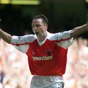Paul Simpson celebrates his goal for Blackpool in the 2001 Division Three play-off final