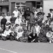 The cast of a Castle Carrock school play, August 1988