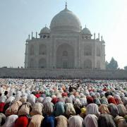 Muslims offer prayers in front of the Taj Mahal at Agra, India, to mark the end of Ramadan in 2006