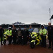 David alongside Blood Bikes members and Carlisle United staff at Brunton Park in March