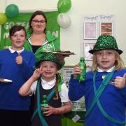 Siblings Caine, Tillie and Albert Fawcett at a Macmillan Coffee Day