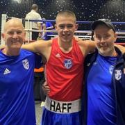 Marc Haughan, centre, with Jimmy Brennan, left, and Tony Dunn, right from Carlisle Villa ABC, pictured after Haughan's national semi-final success