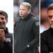 (left to right) Danny Cowley's Colchester survived in League Two while Pete Wild's Barrow and Graham Alexander's Bradford missed out on the play-offs