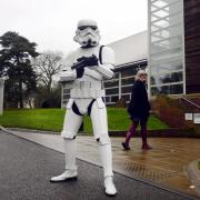Star Wars superfan Johnny Marble in storm trooper costume.  at the University of Cumbria Brampton Road Campus in Carlisle. :16th December 2015 JONATHAN BECKER 50082166F012.JPG