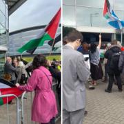 Protests disrupt Barclays AGM in outside Glasgow's Armadillo