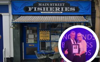 Main Street Fisheries INSET: Julie and John Miller at the awards ceremony