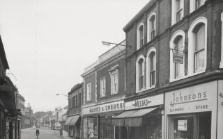 The remodernised shop front of Workington's M&S in 1960