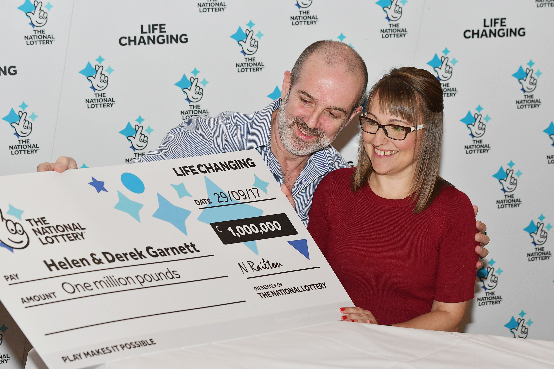 Ulverston Lottery winners Helen and Derek Garnett. Pic for Camelot by Paul Burrows, Manchester, 07768 553530