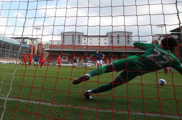 News and Star: Thriller (sort of): Lewis Alessandra scores at Orient (photo: Richard Parkes)