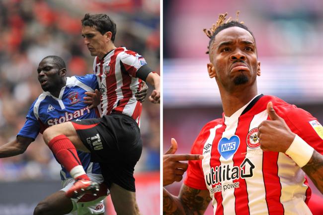 Brentford lost to Carlisle in 2011 in the JPT (left) - but 10 years on and Ivan Toney (right) has fired them into the Premier League (photos: PA)