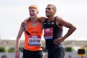Oliver Dustin, left, with Elliot Giles after yesterday's race in Manchester (photo: PA)