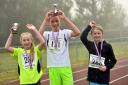 The Fun Run event at the Sheepmount, Carlisle part of The Great Cumbrian Run 2016. The first three juniors across the finishing line. (Left to right) Melissa Mattinson, 11 from Carlisle who was the frst girl. the race winner Luke Westmorland, 14 from