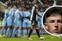 Joe White, inset, was in the Newcastle squad for their Premier League game against Manchester City (photos: PA)