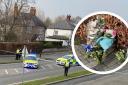Motorcyclist who died in Wigton Road collision has been named by Police (inset) Floral tributes paid by community