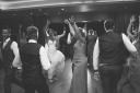Dance battle between Andy and Chloe with wedding parties at Greenhill Hotel