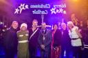 Left to right: Paul Simpson, Carlisle United FC Manager, Chair of Cumberland Council, Cllr Carni McCarron-Holmes, Chesney Hawkes, the Mayor of Carlisle, Cllr Abdul Harid, Mayoress of Carlisle, Robbie Dee and Vicki Watson