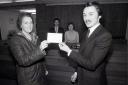 A presentation to a lucky Cumberland Building Society customer in 1984