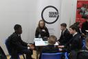 Year 9 students talking to Emma Dockray from Inspira