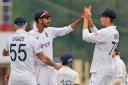 Tom Hartley, right, and Shoaib Bashir, centre, have excelled on England’s tour of India (Ajit Solanki/AP)