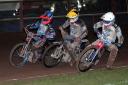 In a row: Ty Proctor on the outside of Newcastle's Steve Worrall and Robert Lambert (Photo: Dave Payne)