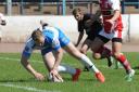 Try time: Workington Town’s Conor Fitzsimmons scores against Doncaster