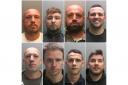 Jailed: The eight men are today starting lengthy prison sentences for a series of raids