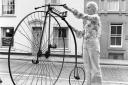 Back to the beginning! A penny farthing bicycle outside Tullie House Museum in Carlisle with Elsie Martlew.