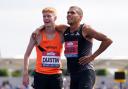 Oliver Dustin (L) and Elliot Giles await a photo finish, confirming Giles as the winner of the men's 800m final during day three of the Muller British Athletics Championships at Manchester Regional Arena. Picture date: Sunday June 27, 2021..