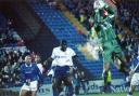 Carlisle United V Tottenham Hotspur in the League Cup. Spurs keeper Ian Walker with Sol CAmpbell (centre) and Les Ferdinand in the background with Carlisle's Warren Aspinall:30 September 1997

THE CUMBERLAND NEWS PHOTOGRAPHIC ARCHIVE 50038879F001.jpg