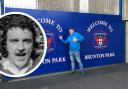 Malcolm Thompson, main photo, visited Brunton Park last weekend in memory of Kevin Beattie, inset