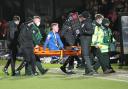 Joel Senior: The defender was stretchered off at Salford (photos: Barbara Abbott)