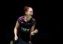 Lauren Smith celebrates a point during the Cumbrian and Marcus Ellis's first-round victory (photo: PA)