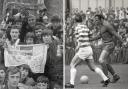 Celtic fans in Carlisle, left, and Chris Balderstone takes on the Glasgow giants, right