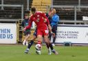 Ashley Nadesan pictured in action against United in Crawley's 1-0 defeat at Brunton Park on 2022/23's opening day