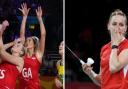 Helen Housby and England's netballers lost to Australia, left, while Lauren Smith, right, progressed to two badminton semi-finals (photos: PA)