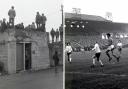 Fans find a vantage point, left, as United do battle with Spurs, right